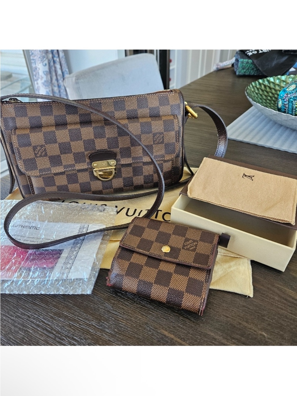 Louis Vuitton Brown Damier Ebene Crossbody with Matching Small Wallet